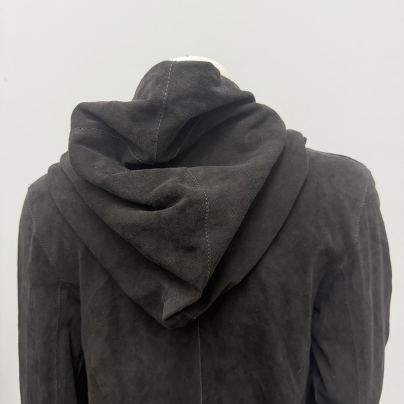 Elizabeth & James Leather Suede Jacket With Hood Black Artsy Size Small S - Picture 4 of 7